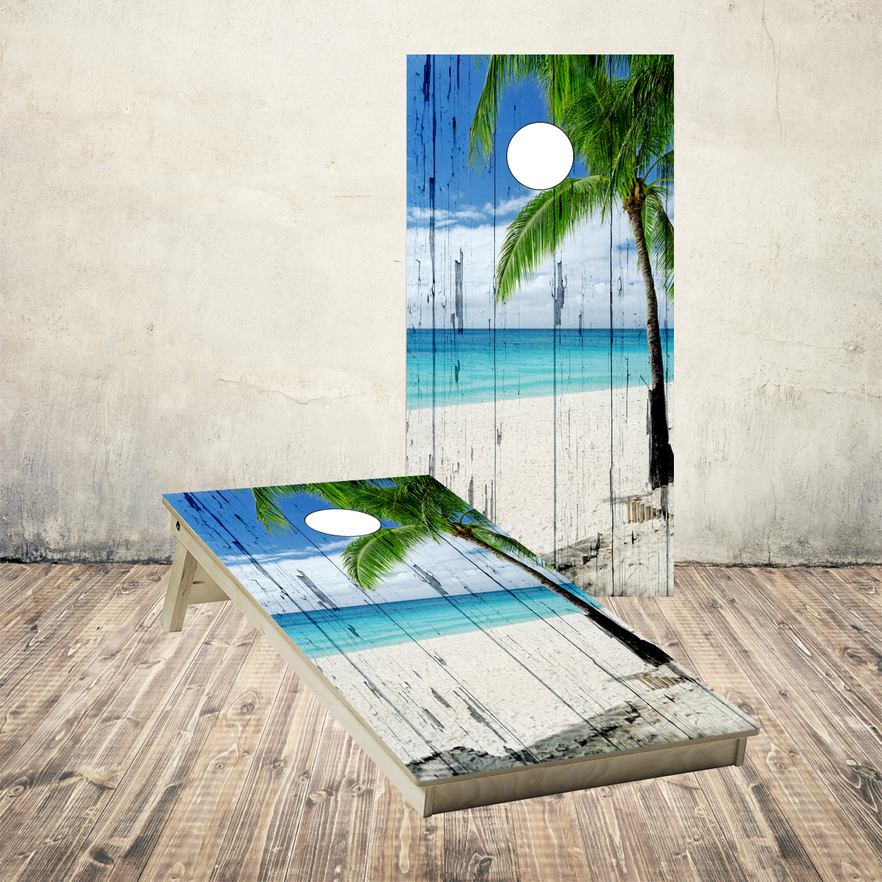 Beach Theme Barnwood Cornhole Boards