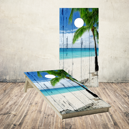 Beach Theme Barnwood Cornhole Boards