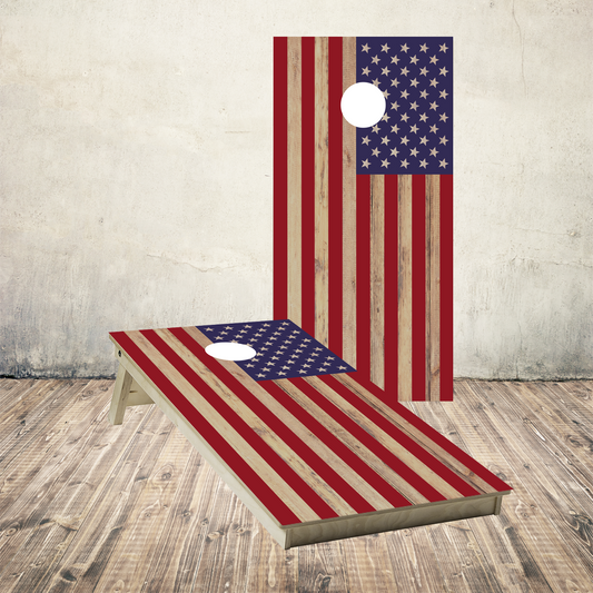 Rustic Flag Cornhole Boards