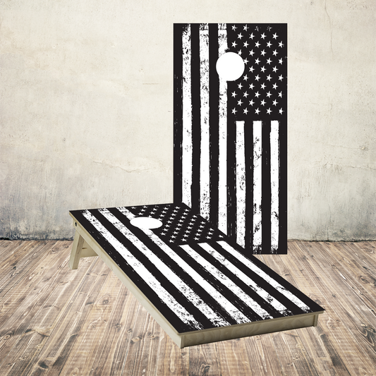 Black and White American Flag Cornhole Boards