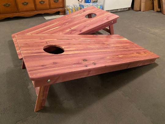 Pro style solid cedar cornhole boards. Made with solid 3/4” cedar tops and frames.